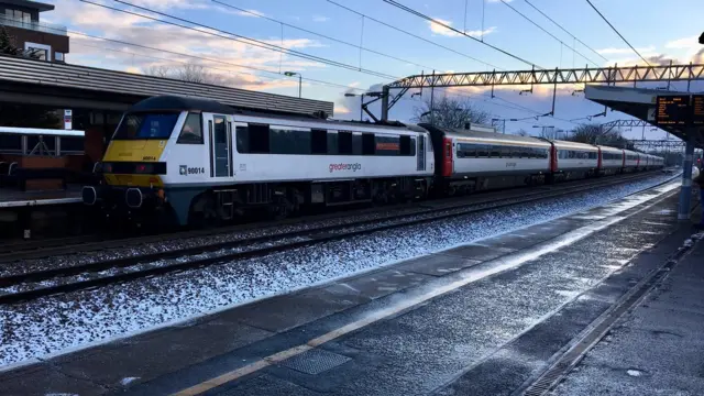 Snow on train line