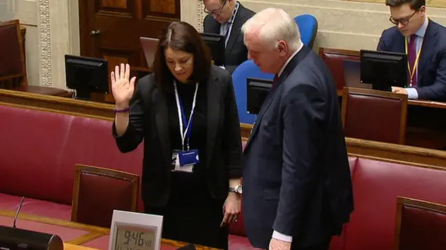 Davina McCay is sworn in at the inquiry