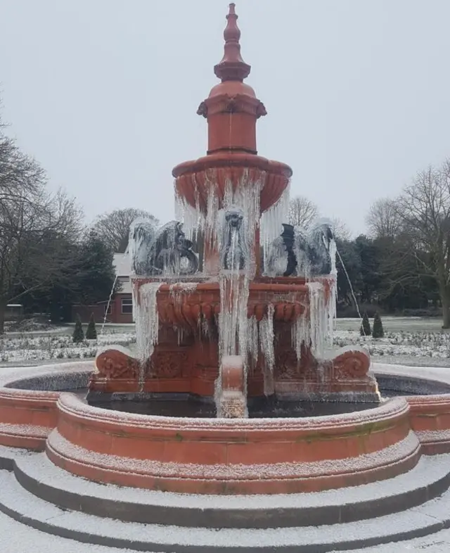 Frozen fountain in Stoke-on-Trent