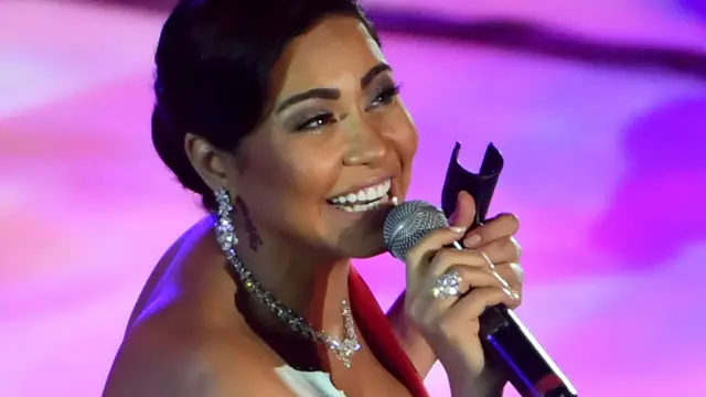 Egyptian singer Sherine Abdel Wahab performs during the 53 session of international Festival at the Roman Theatre in Carthage on July 28, 2017.