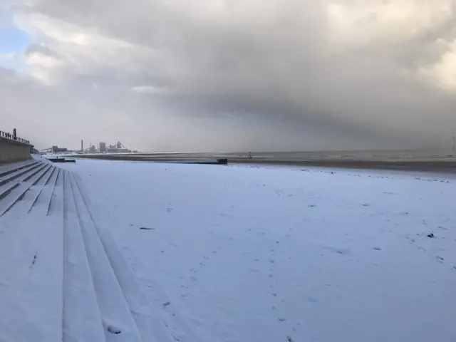 Snowy beach at Redcar