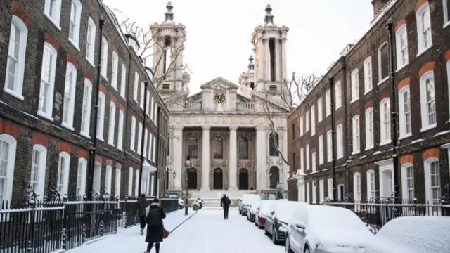 Snow covered streets in London