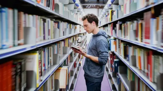 Boy in a library