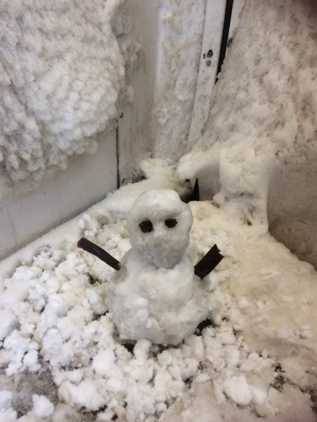 Snowman inside sleeper train carriage