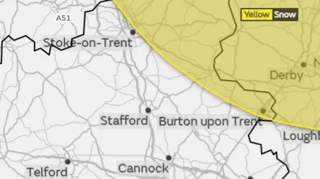 Area covered by yellow weather warning