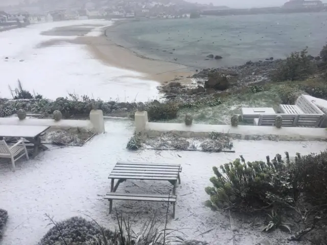 Town beach St Mary's in snow