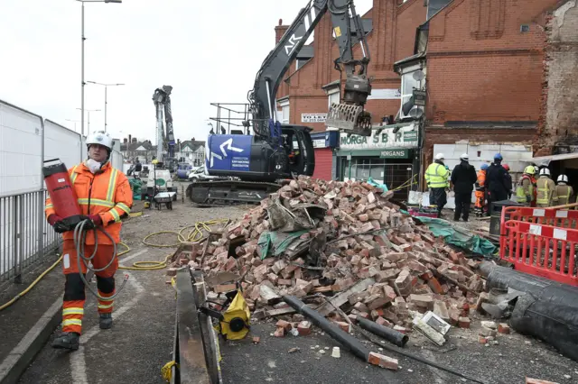 Emergency services at the scene on Hinckley Road in Leicester