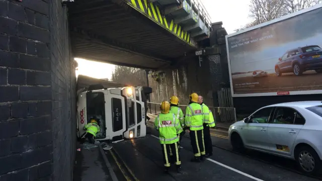 Lorry overturned at bridge in Erdington