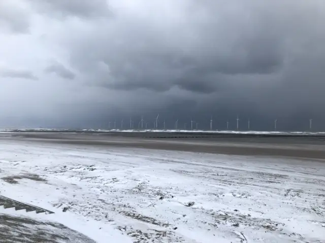 snow on the beach at Redcar