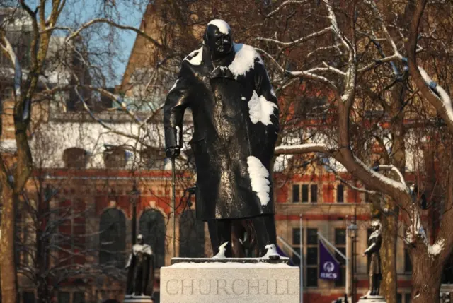 A statue of Winston Churchill in London