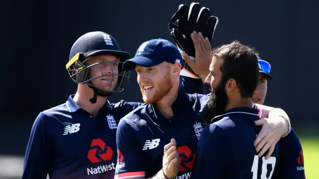 England celebrate Martin Guptill's dismissal