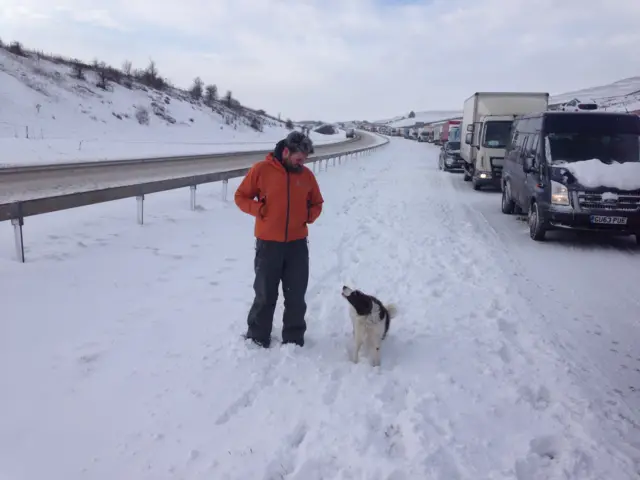 Iain Cole and his dog M6 northbound