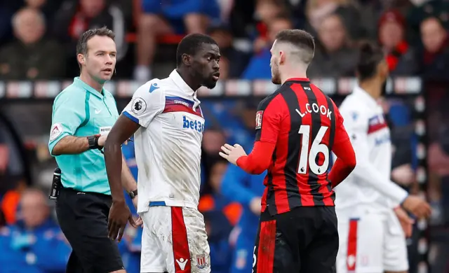 Stoke's Badou Ndiaye clashes with Bournemouth's Lewis Cook