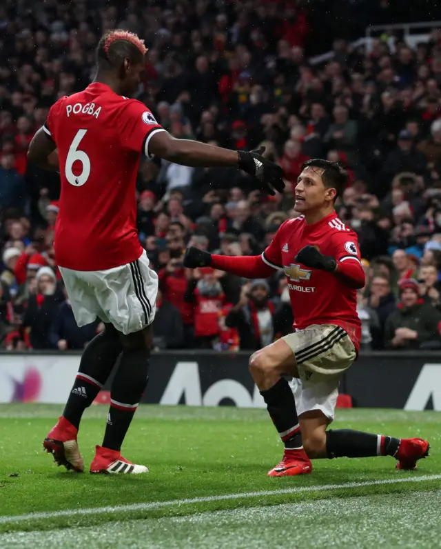 Pogba and Sanchez celebrate