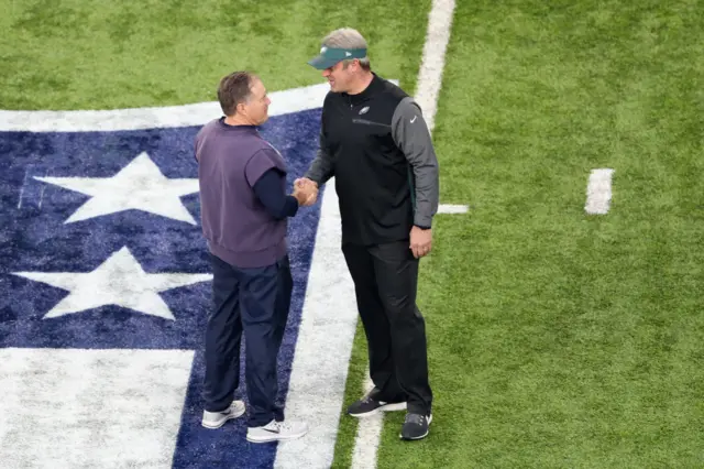 Bill Belichick of the New England Patriots and Doug Pederson of Philadelphia Eagles