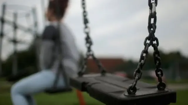 Young person on swings