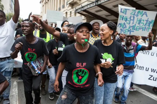 Members of the Black First Land First (BLF) march in Johannesburg