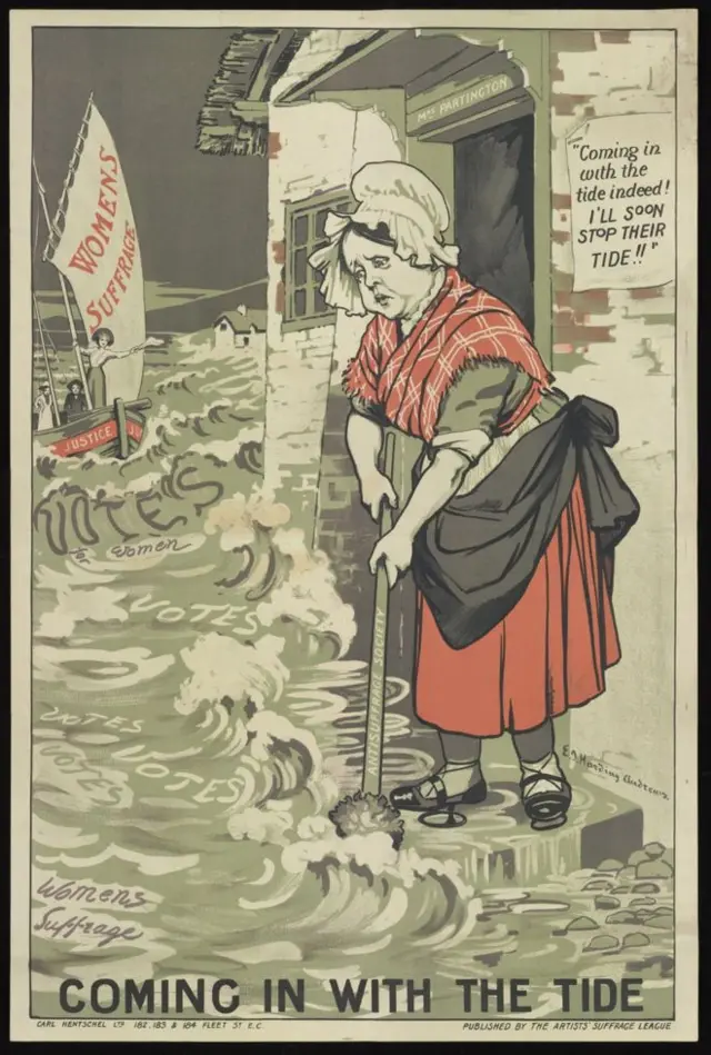 Poster of womens suffrage 'coming in with the tide'