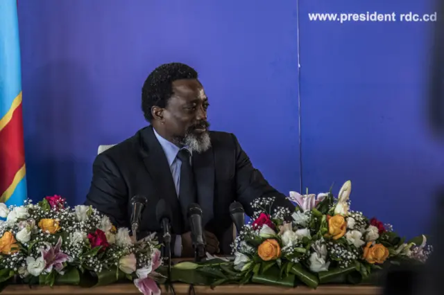 President of the Democratic Republic of Congo, Joseph Kabila, holds a press conference for the first time in five years on January 26, 2018 in Kinshasa. DR Congo President Joseph Kabila on January 26 stood by the timetable for delayed elections despite demands that he step down ahead of the poll.