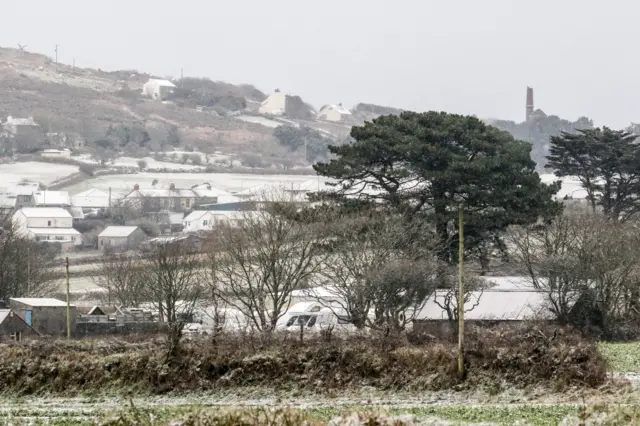 Snow coats the ground near Redruth