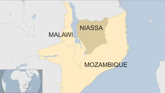 Map showing Mozambique and Malawi