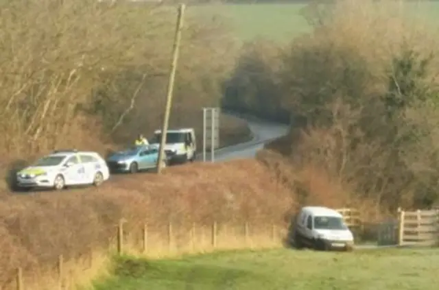 Car which slid off a road in Devon