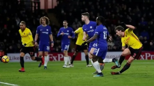 Daryl Janmaat scored the first of Watford's late three strikes