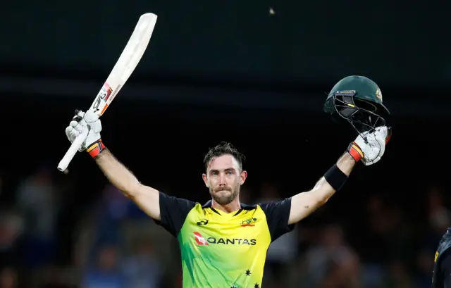 Maxwell celebrates his century against England