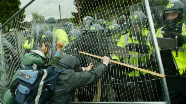 Protestors and cops