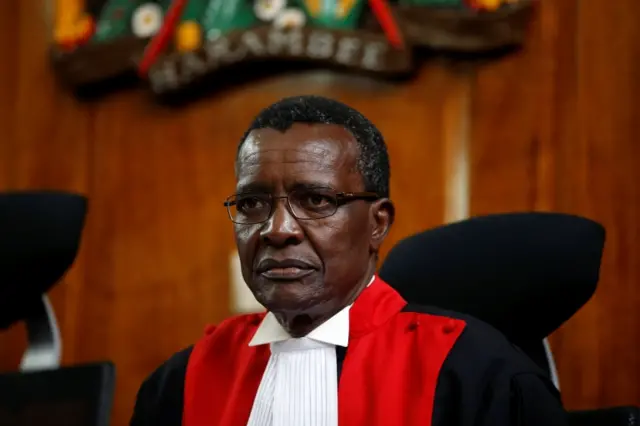 Supreme Court judge chief justice David Maraga presides before delivering a ruling on cases that seek to nullify the re-election of President Uhuru Kenyatta last month in Kenya"s Supreme Court in Nairobi, Kenya November 20, 2017.