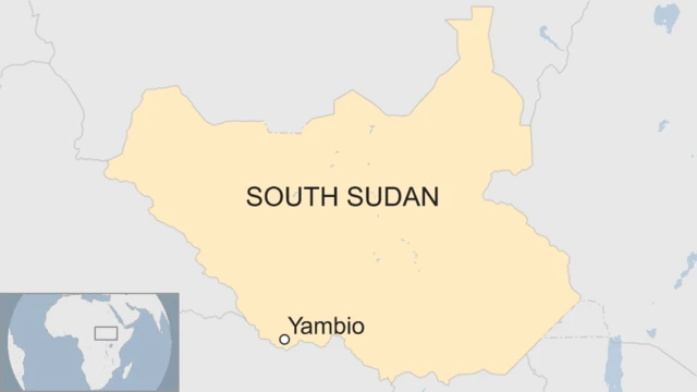 A map showing the location of Yambio in South Sudan