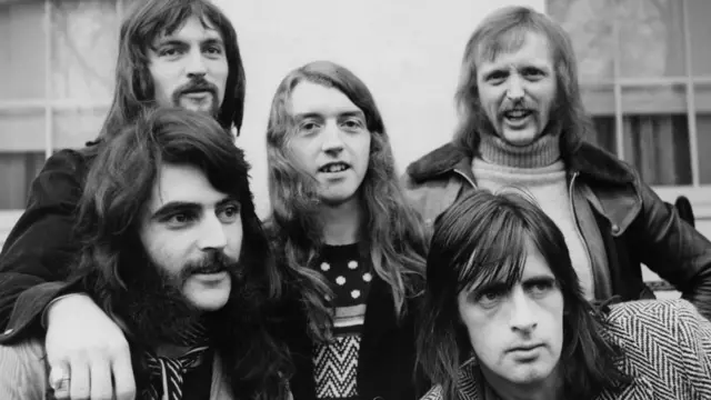 Horslips, 1974: Jim Lockhart (behind), John Fean, Barry Devlin, frontman Charles O'Connor and Eamon Carr