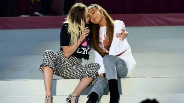 Miley Cyrus and Ariana Grande at the One Love Manchester gig