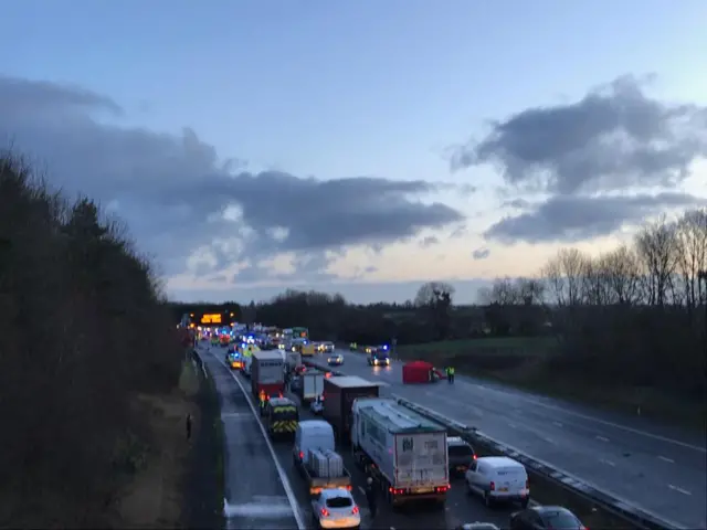 Traffic queuing on the M5 near Taunton