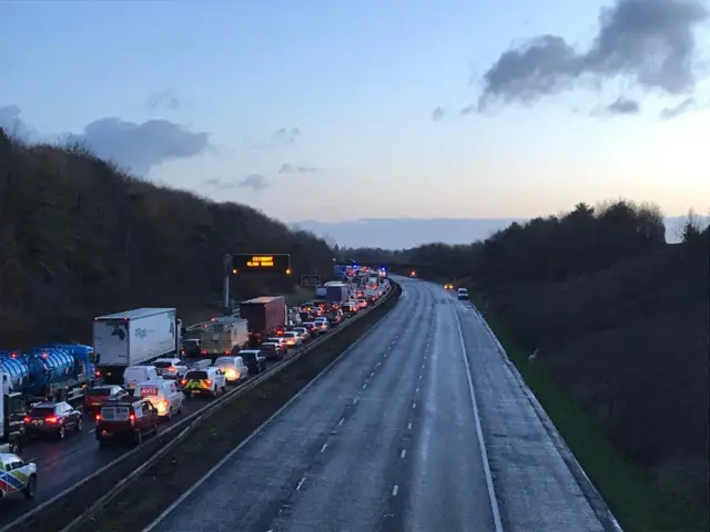 Traffic queuing on the M5 near Taunton