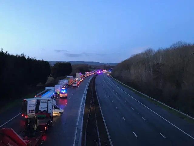 Traffic queuing on the M5 near Taunton