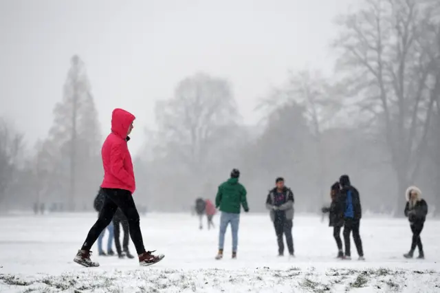 People walking in the snow