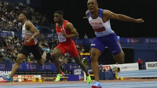 CJ Ujah wins the men's 60m at the British Indoor Championships