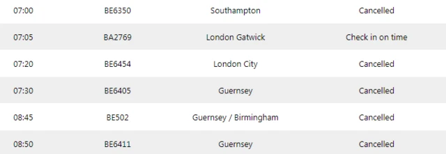 Jersey Airport departures board screenshot