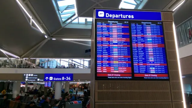 Flight board at Bristol Airport