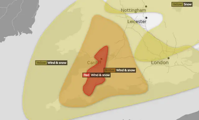 The weather warning map for Wales