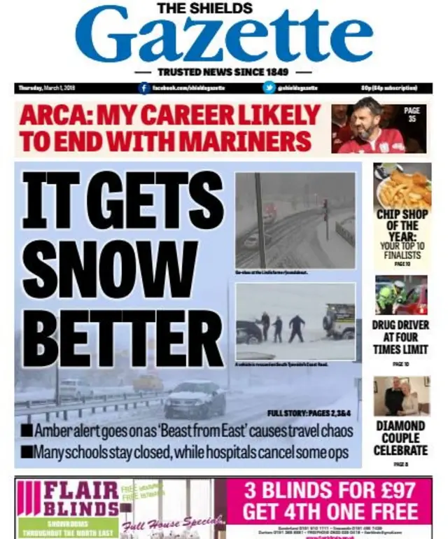 Shields Gazette front page, 1 March 2018