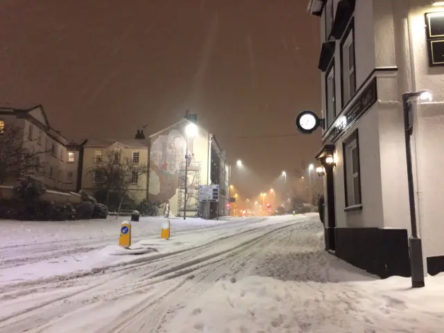 Exeter city centre in the snow