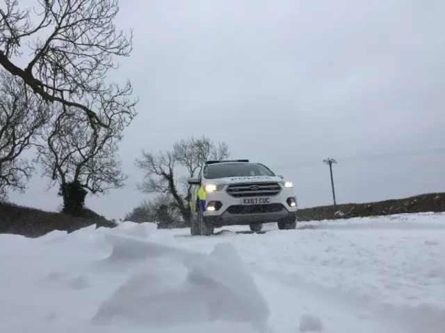 Northamptonshire Police car in the snow