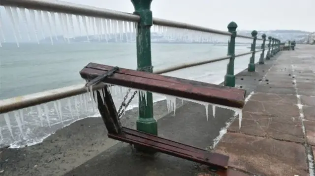 Ice on a bench