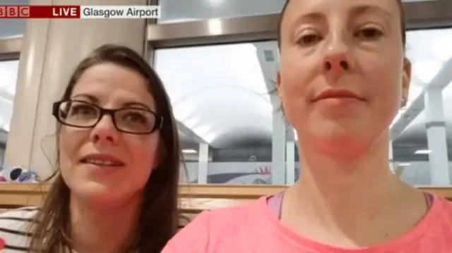 Leanne McKillop and Yvonne Davies at Glasgow Airport