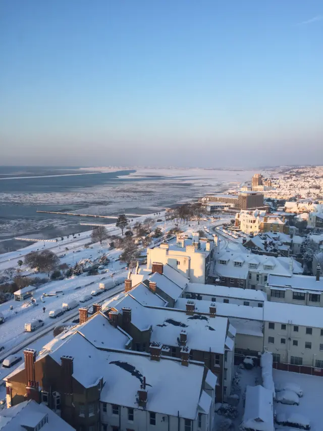 Town from above, covered in snow