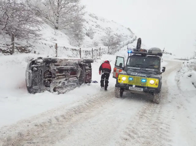 Car on side in snow