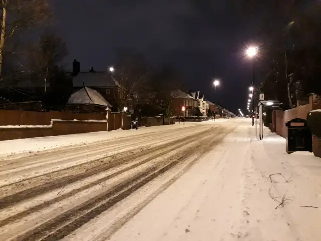 Snowy road in Newcastle