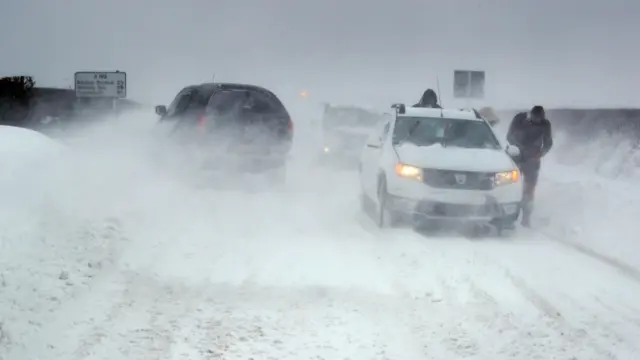 snowbound cars